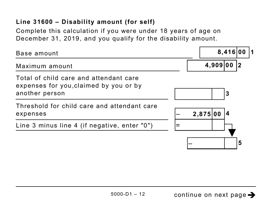 Form 5000-D1 Worksheet for the Return (Large Print) - Canada, Page 12