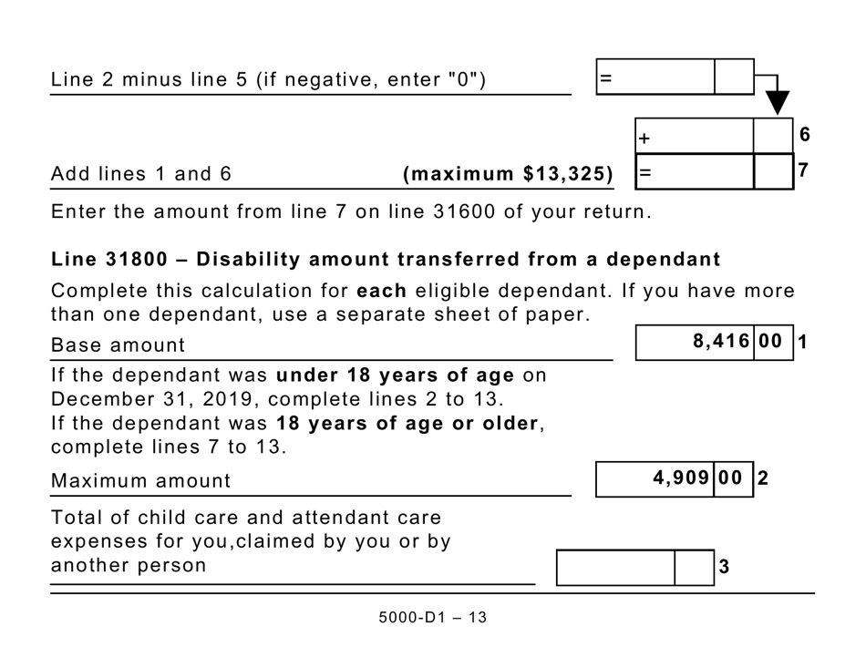 Form 5000-D1 Worksheet for the Return (Large Print) - Canada, Page 13