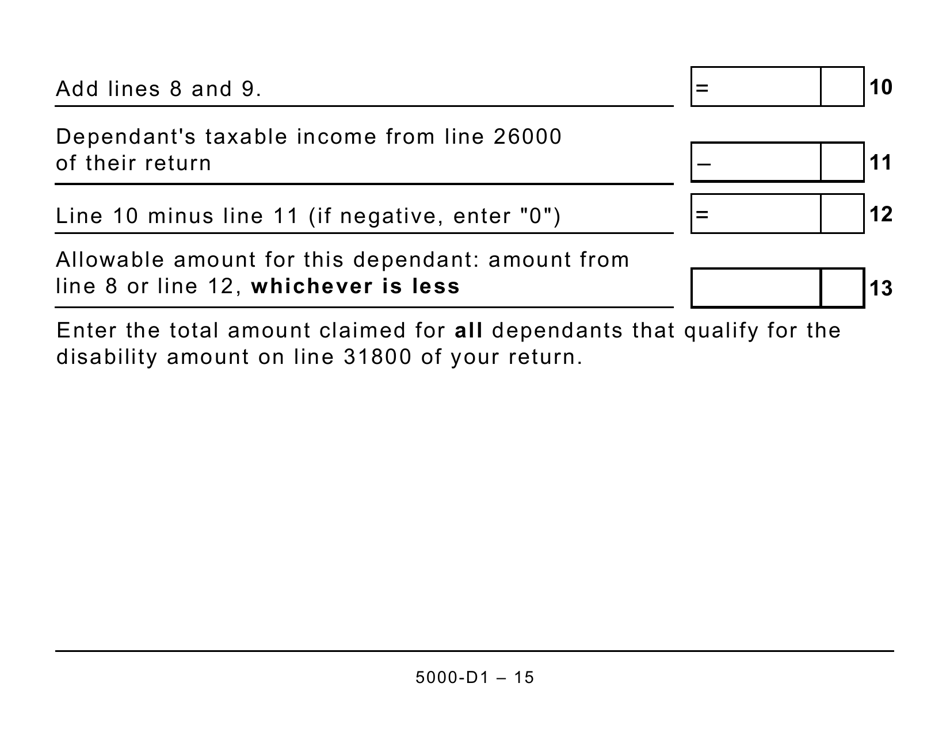 Form 5000-D1 Worksheet for the Return (Large Print) - Canada, Page 15