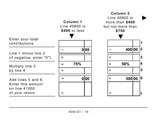 Form 5000-D1 Worksheet for the Return (Large Print) - Canada, Page 19