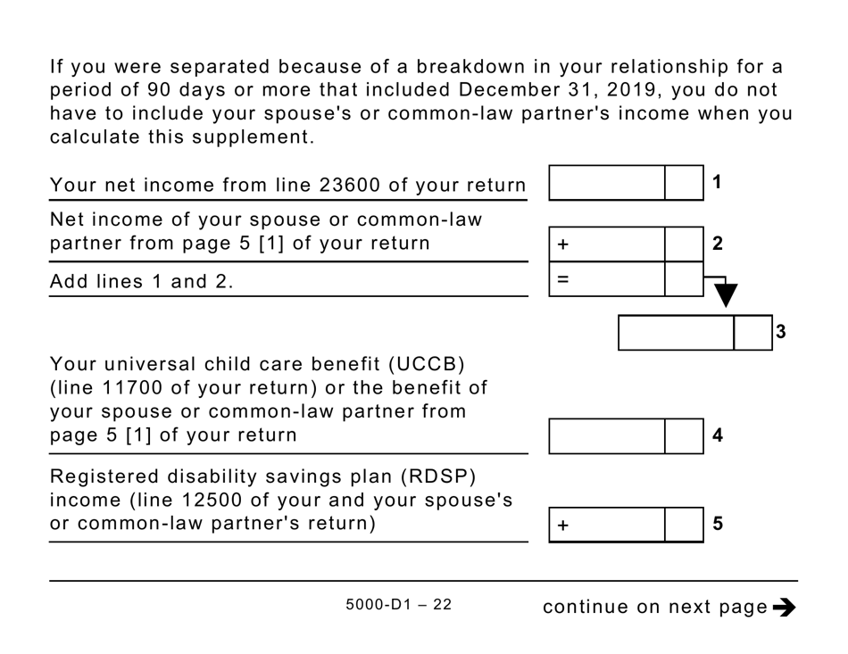 Form 5000-D1 Worksheet for the Return (Large Print) - Canada, Page 22