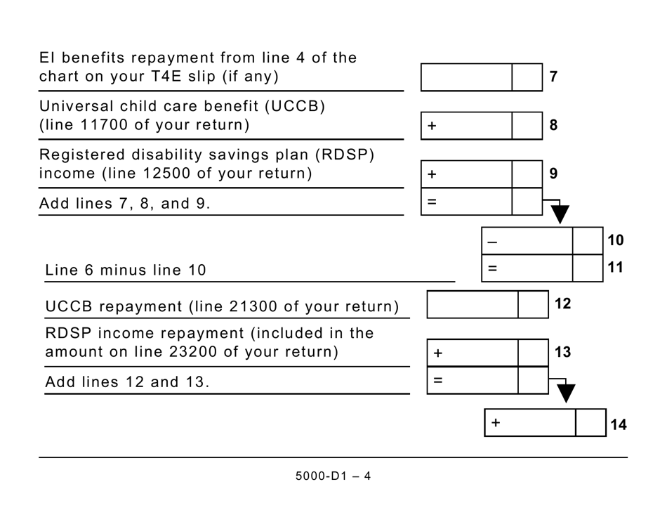 Form 5000-D1 Worksheet for the Return (Large Print) - Canada, Page 4