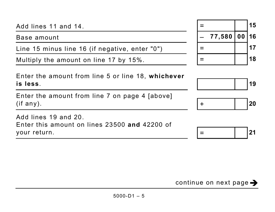 Form 5000-D1 Worksheet for the Return (Large Print) - Canada, Page 5