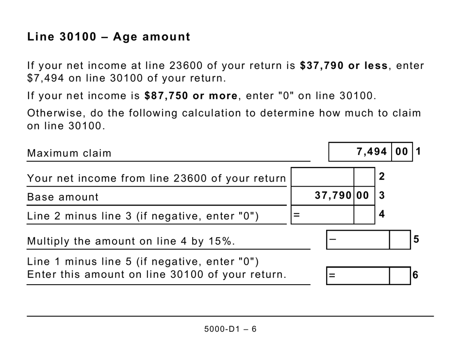 Form 5000-D1 Worksheet for the Return (Large Print) - Canada, Page 6