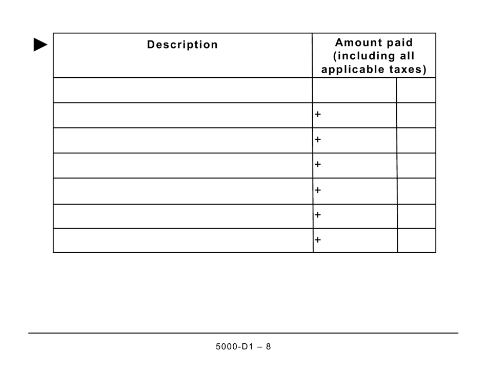 Form 5000-D1 Worksheet for the Return (Large Print) - Canada, Page 8
