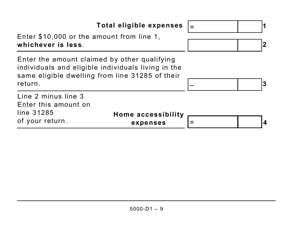 Form 5000-D1 Worksheet for the Return (Large Print) - Canada, Page 9