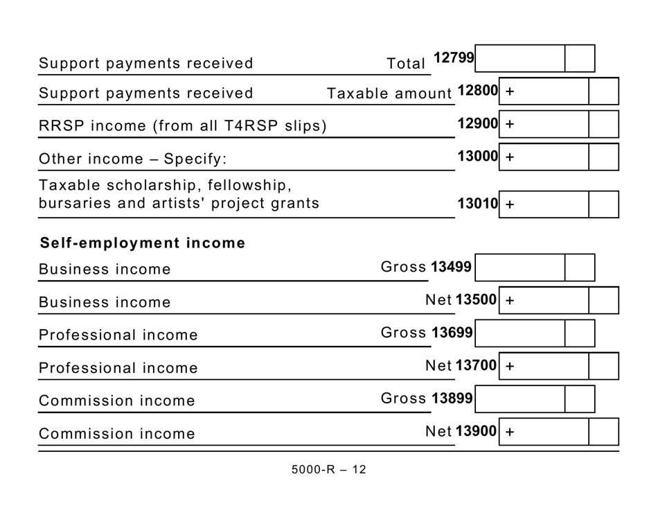 Form 5000-R Income Tax and Benefit Return (Large Print) - Canada, Page 12
