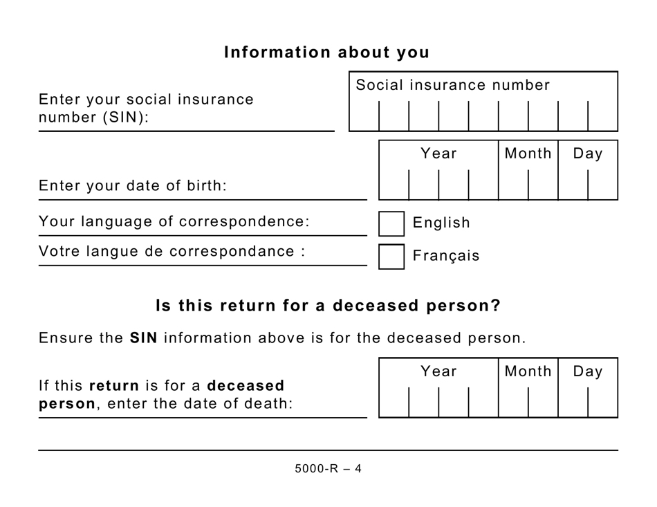 Form 5000-R Income Tax and Benefit Return (Large Print) - Canada, Page 4