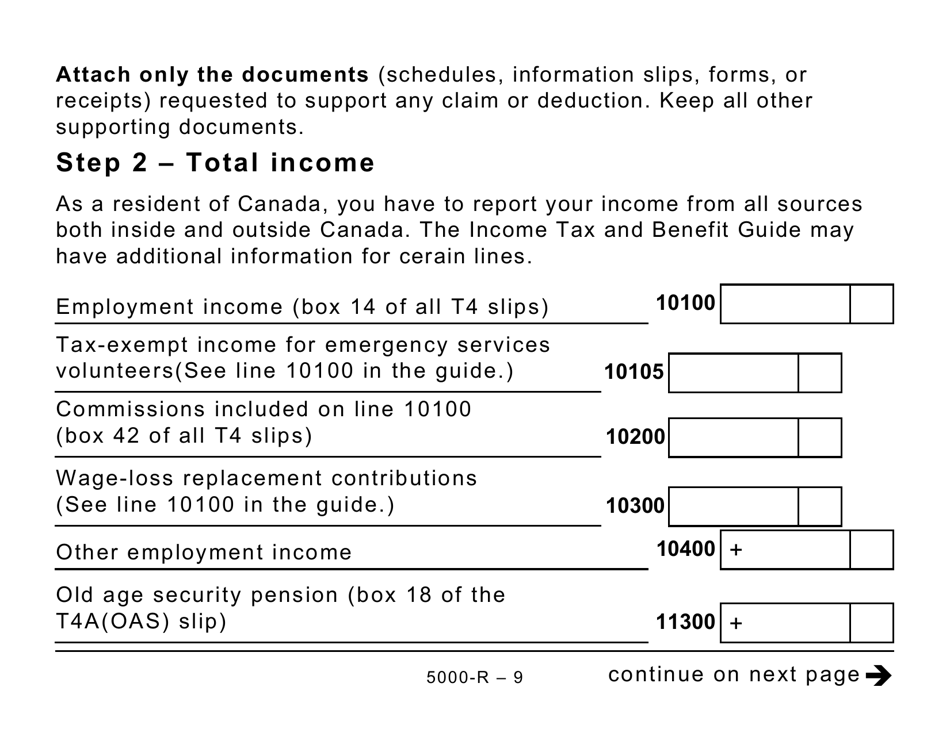 Form 5000-R Income Tax and Benefit Return (Large Print) - Canada, Page 9