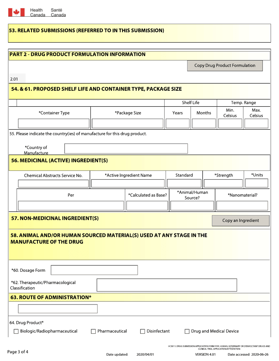 Drug Submission Application Form for: Human, Veterinary or Disinfectant Drugs and Clinical Trial Application / Attestation - Canada, Page 3