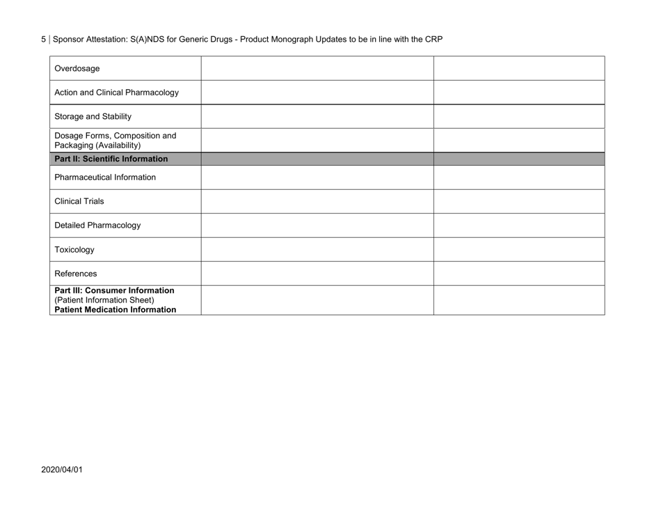 Sponsor Attestation S(A)nds for Generic Drugs - Product Monograph Updates to Be Line With the Crp - Canada, Page 5