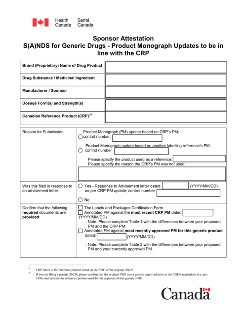 &quot;Sponsor Attestation S(A)nds for Generic Drugs - Product Monograph Updates to Be Line With the Crp&quot; - Canada Download Pdf