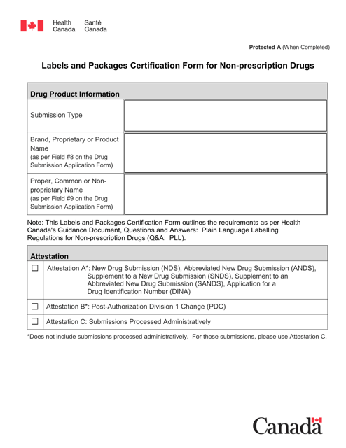 &quot;Labels and Packages Certification Form for Non-prescription Drugs&quot; - Canada Download Pdf