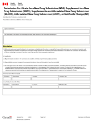 &quot;Submission Certificate for a New Drug Submission (Nds), Supplement to a New Drug Submission (Snds), Supplement to an Abbreviated New Drug Submission (Sands), Abbreviated New Drug Submission (Ands), or Notifiable Change (Nc)&quot; - Canada