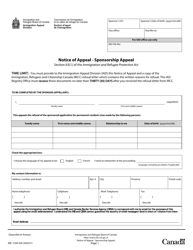 Form IRB/CISR428 Notice of Appeal - Sponsorship Appeal - Canada