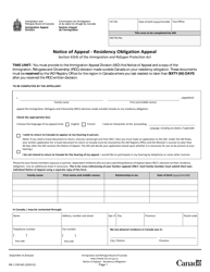 Document preview: Form IRB/CISR665 Notice of Appeal - Residency Obligation Appeal - Canada