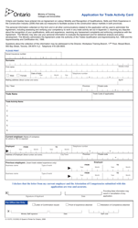 Form 12-1537E &quot;Application for Trade Activity Card&quot; - Ontario, Canada