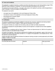 Form 12-1885E Application for Apprenticeship Training Delivery Agent - Ontario, Canada, Page 3