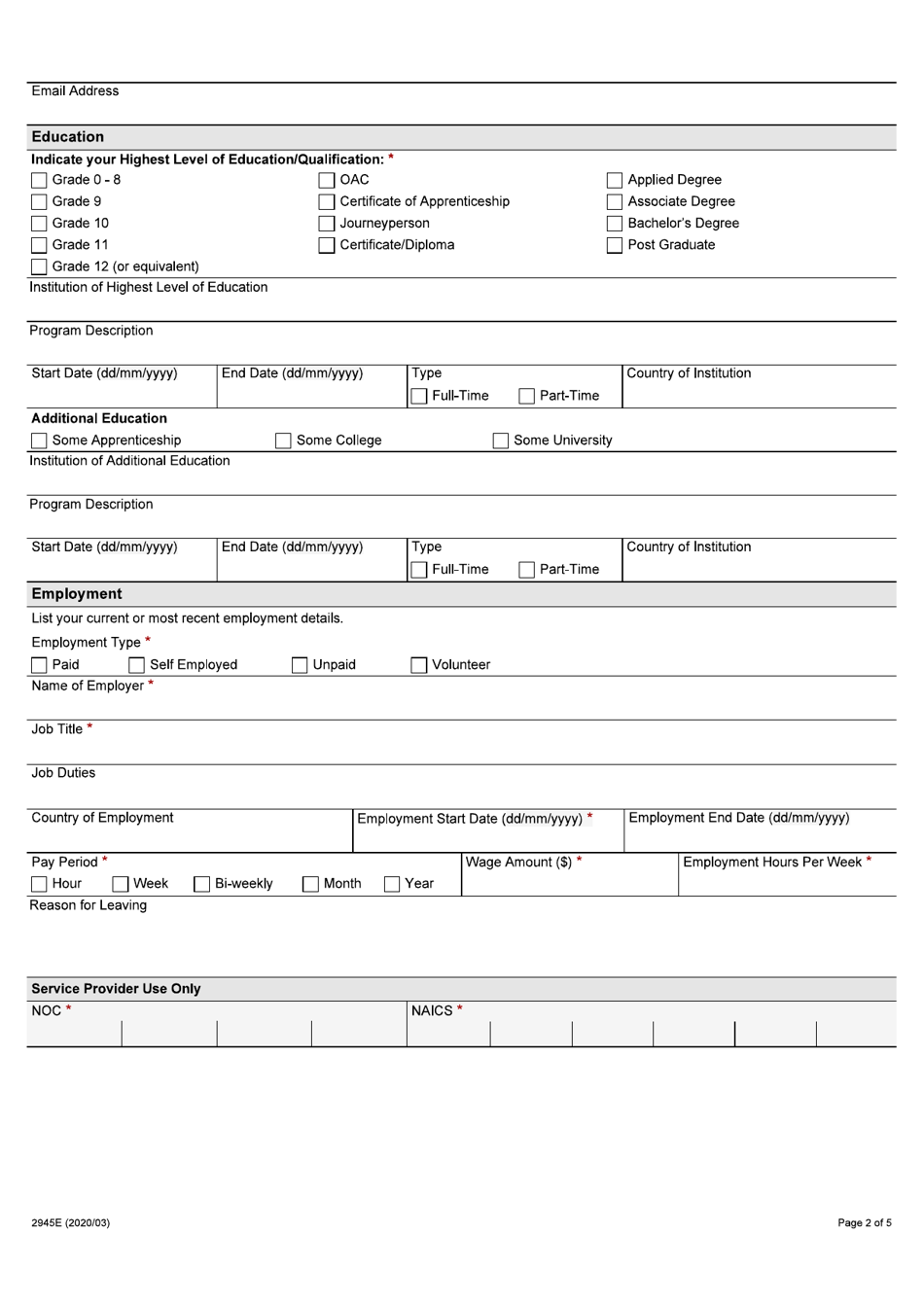 Form 2945E Download Fillable PDF or Fill Online Canada-Ontario Job ...