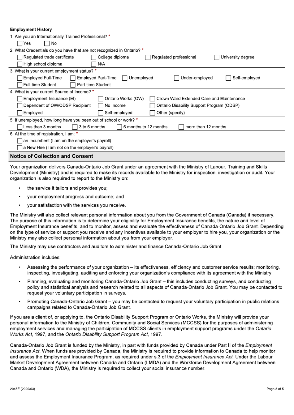 Form 2945E Fill Out, Sign Online and Download Fillable PDF, Ontario