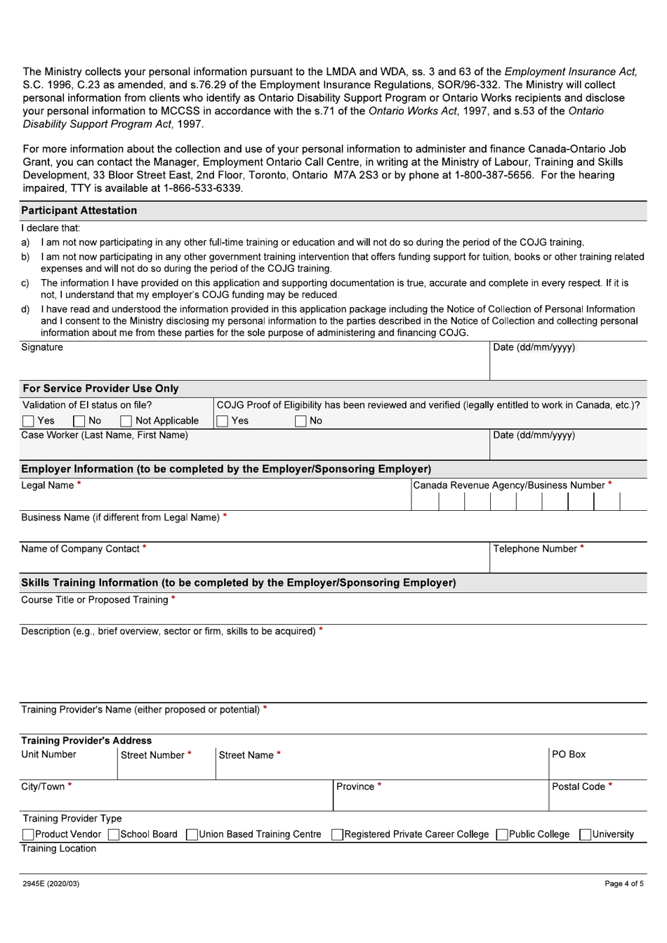 Form 2945E Fill Out, Sign Online and Download Fillable PDF, Ontario