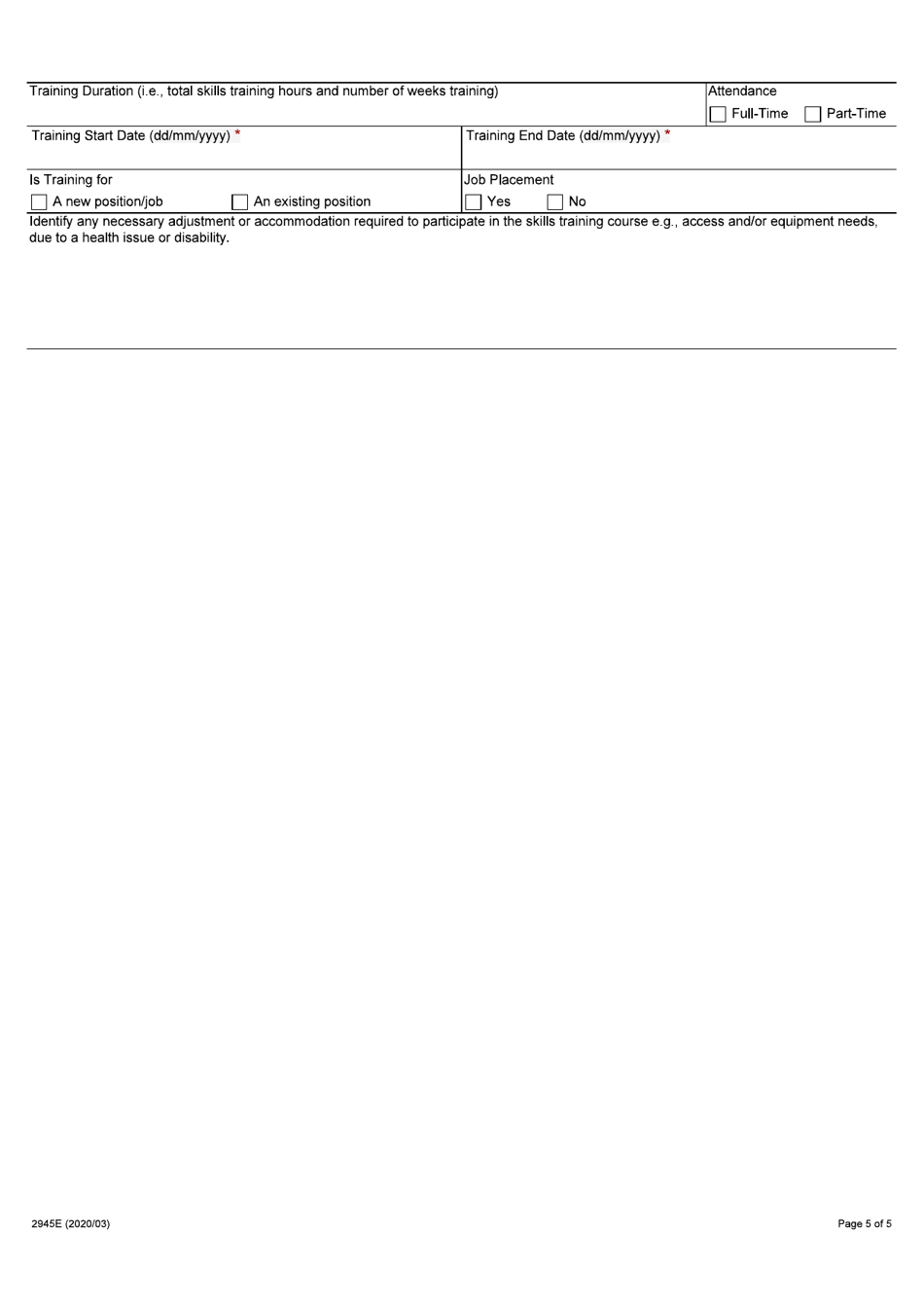 Form 2945E Canada-Ontario Job Grant (Cojg) Participant Registration - Ontario, Canada, Page 5