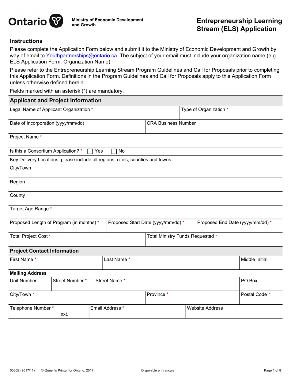 Form 0060E - Fill Out, Sign Online and Download Fillable PDF, Ontario ...