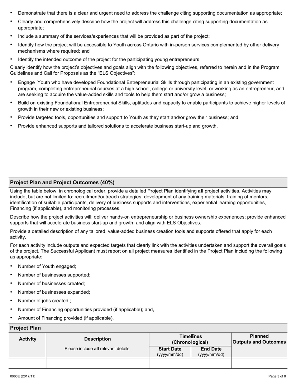 Form 0060E Entrepreneurship Learning Stream (Els) Application - Ontario, Canada, Page 3