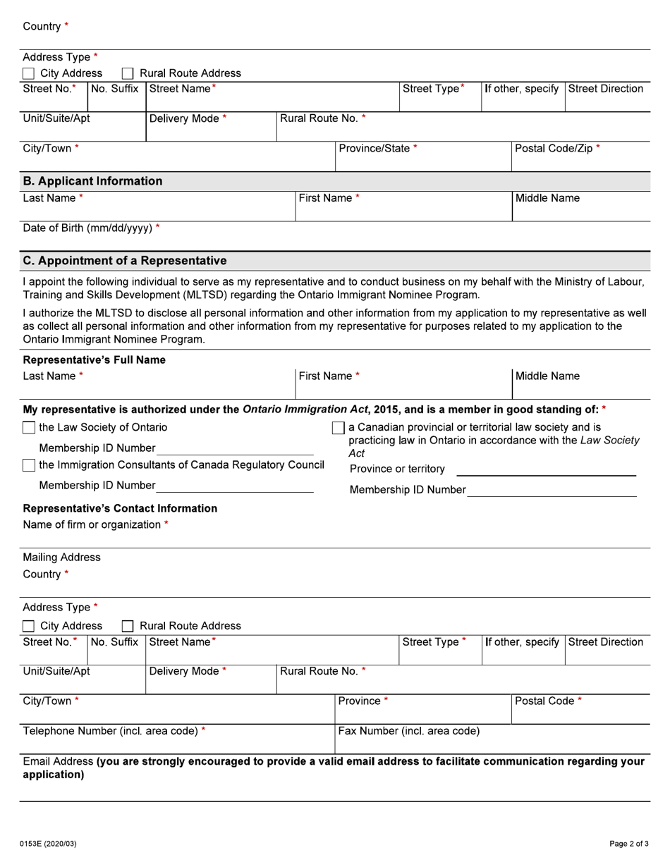 Form 0153E Appointing or Cancelling a Representative - Ontario, Canada, Page 2