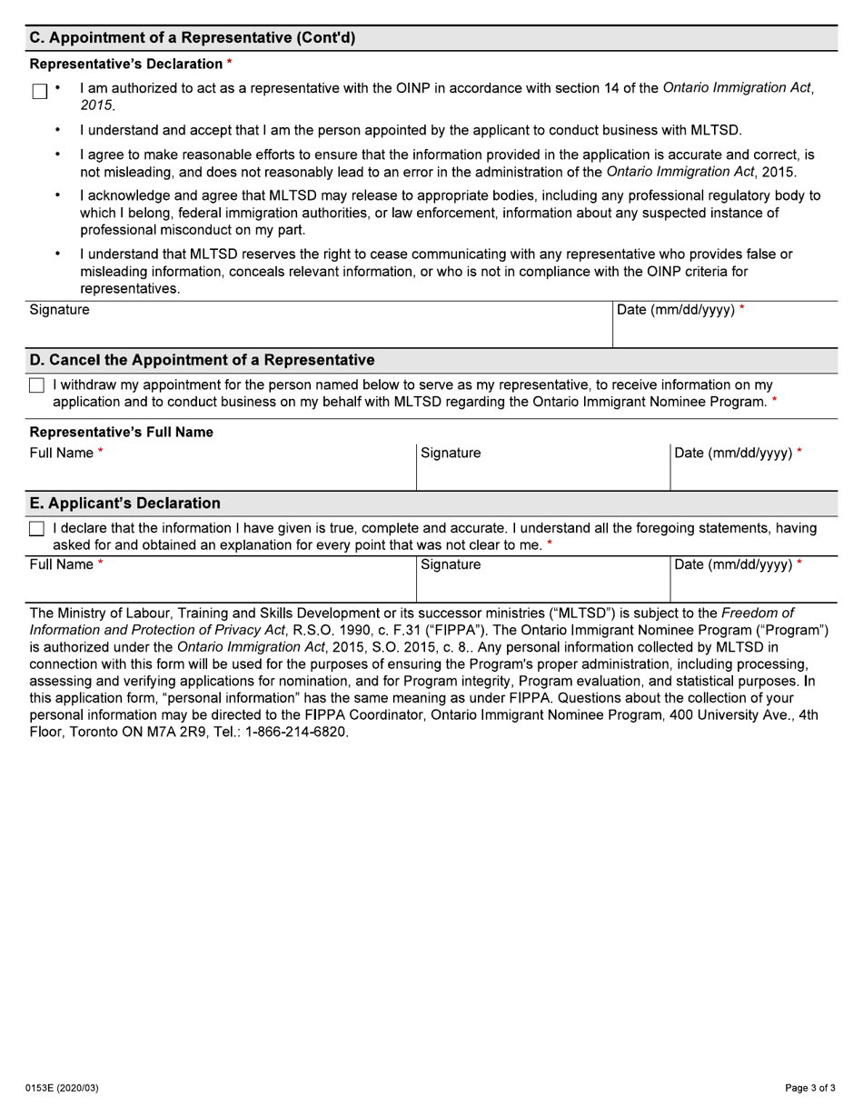 Form 0153E Appointing or Cancelling a Representative - Ontario, Canada, Page 3