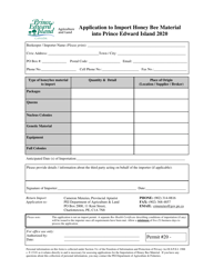 Document preview: Application to Import Honey Bee Material Into Prince Edward Island - Prince Edward Island, Canada