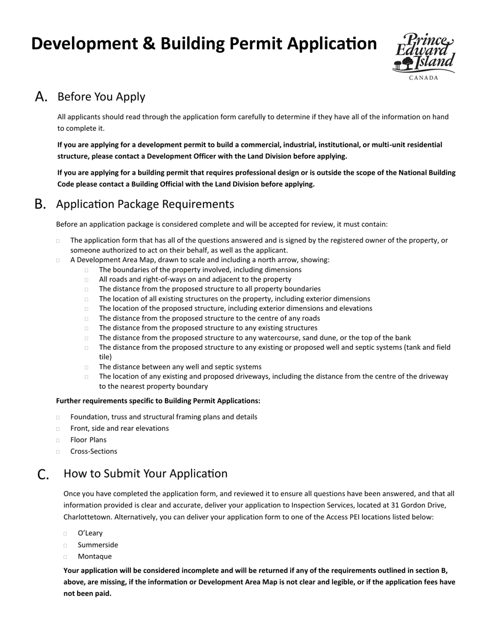 Development  Building Permit Application - Prince Edward Island, Canada, Page 1
