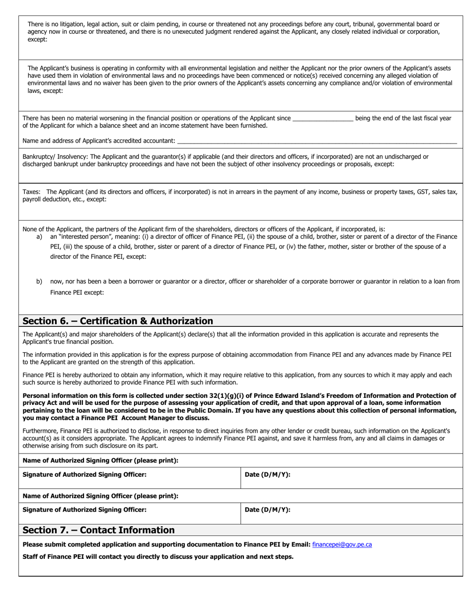 Application for Financial Assistance Emergency Working Capital Financing - Prince Edward Island, Canada, Page 3