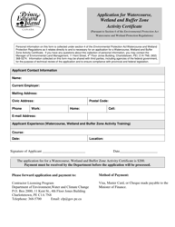 Document preview: Application for Watercourse, Wetland and Buffer Zone Activity Certificate - Prince Edward Island, Canada