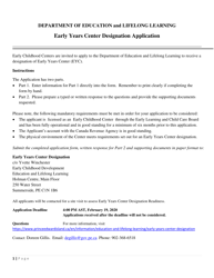 Document preview: Early Years Center Designation Application - Prince Edward Island, Canada