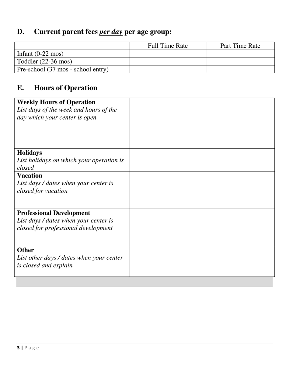 Early Years Center Designation Application - Prince Edward Island, Canada, Page 3