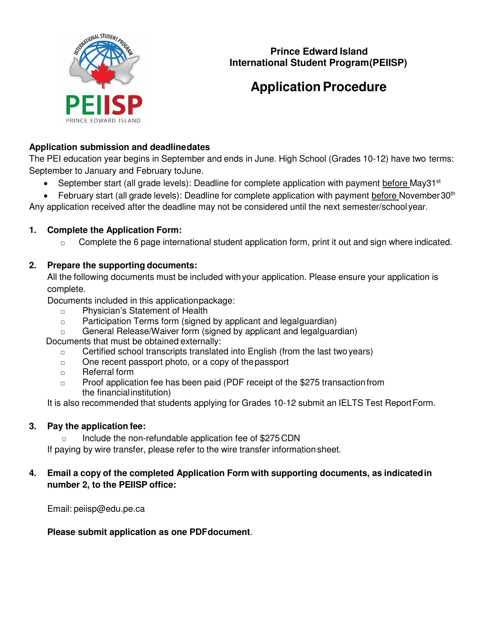 International Student Program (Peiisp) Application Form - Prince Edward Island, Canada Download Pdf