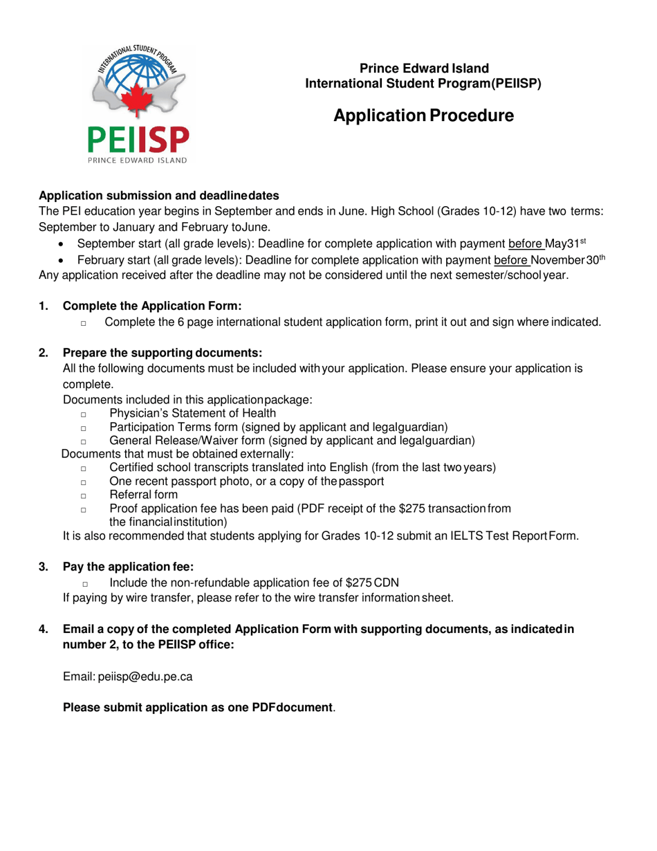 International Student Program (Peiisp) Application Form - Prince Edward Island, Canada, Page 1