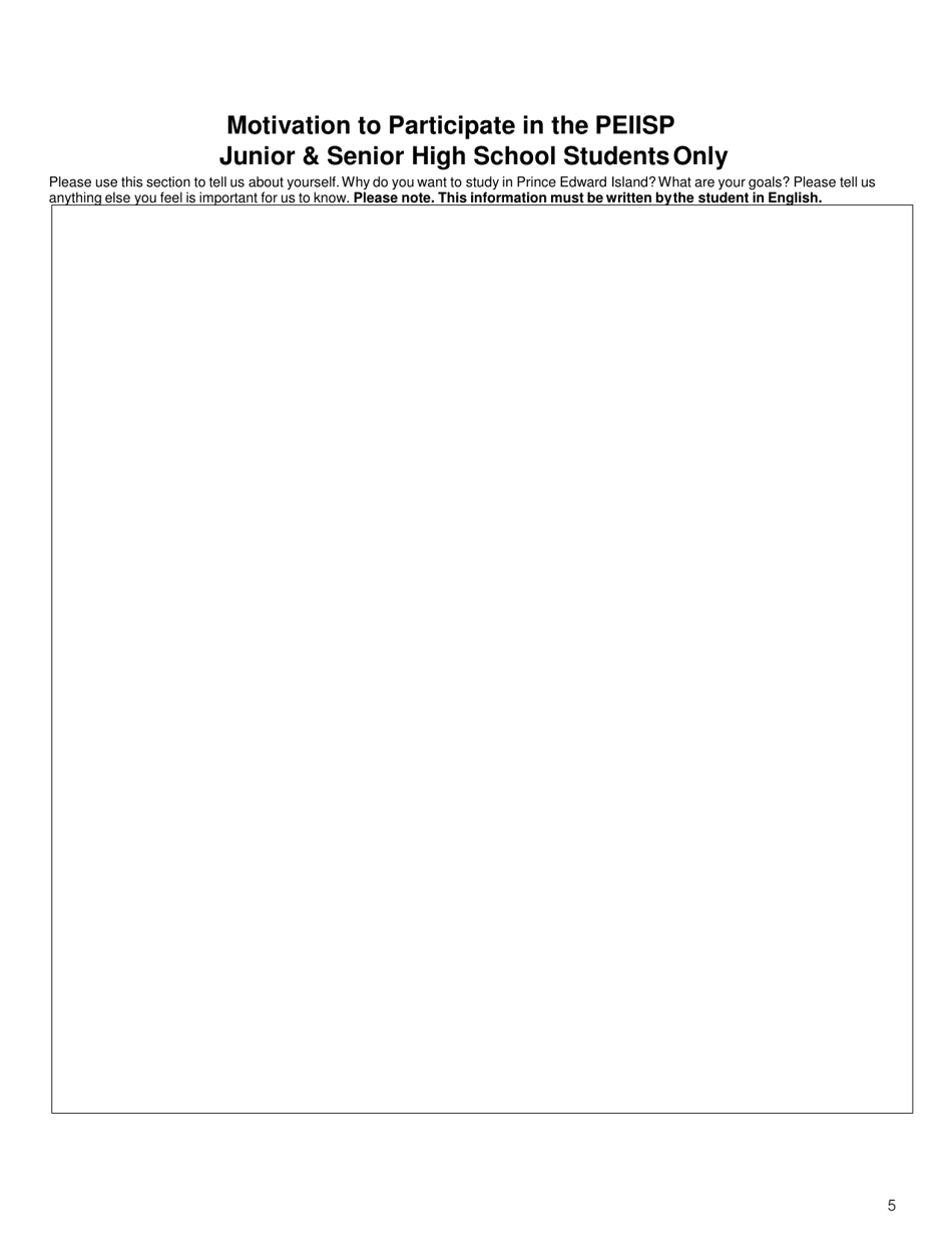 International Student Program (Peiisp) Application Form - Prince Edward Island, Canada, Page 5