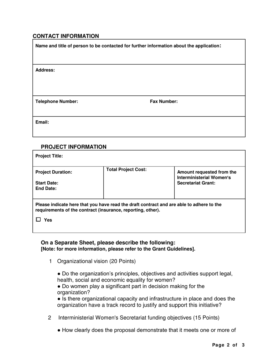 Interministerial Womens Secretariat Grant Application Form - Prince Edward Island, Canada, Page 2