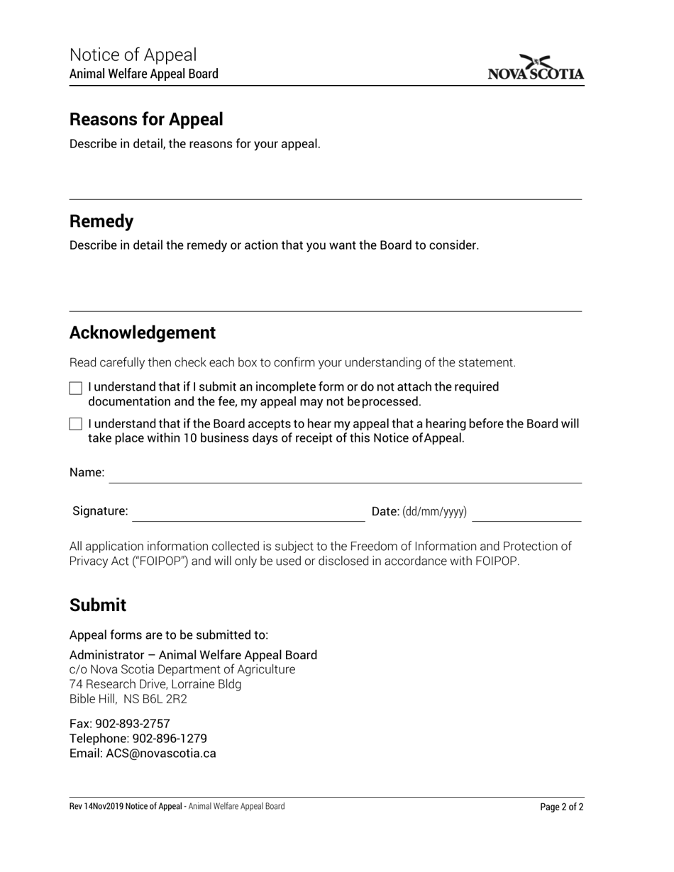 Notice of Appeal - Nova Scotia, Canada, Page 2