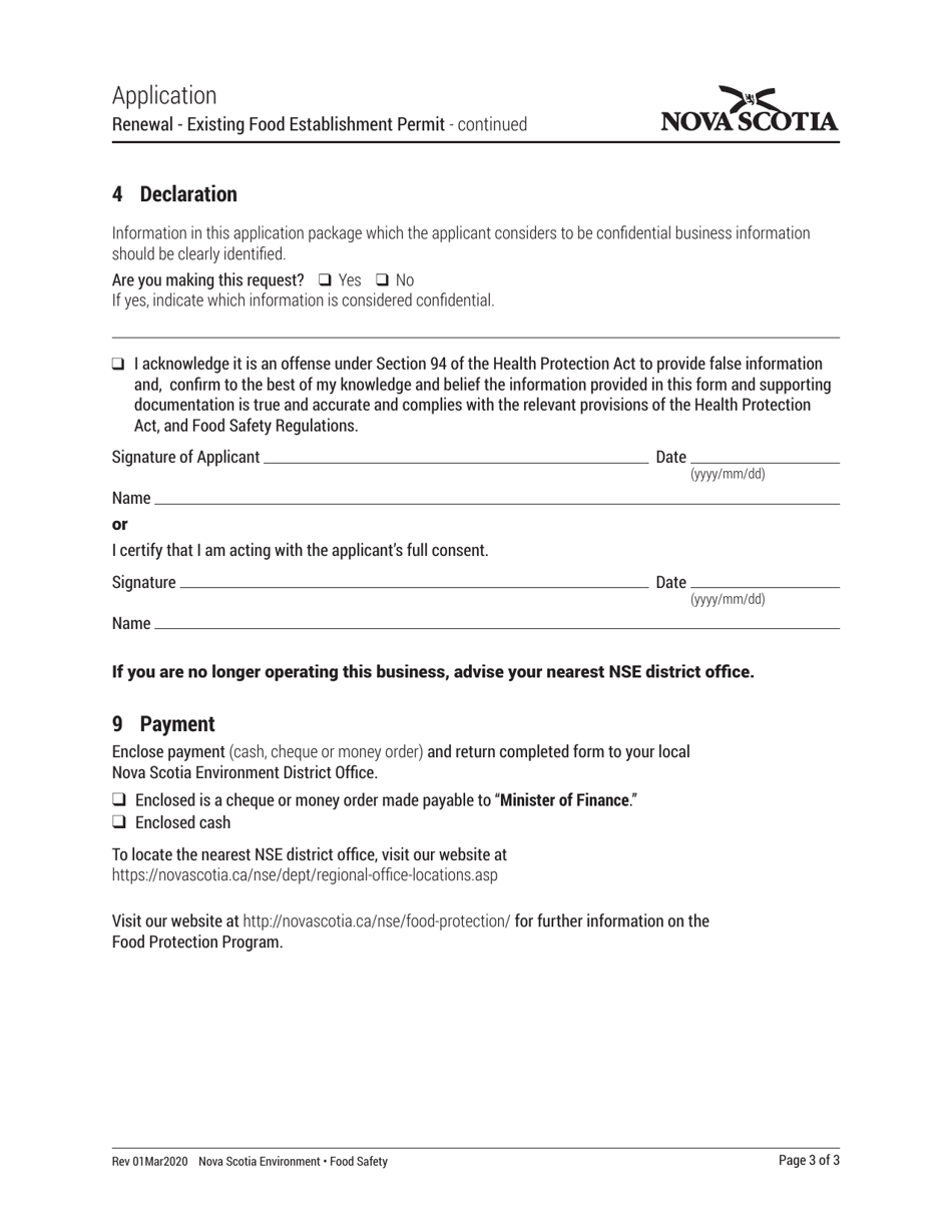 Renewal - Existing Food Establishment Permit Application - Nova Scotia, Canada, Page 3