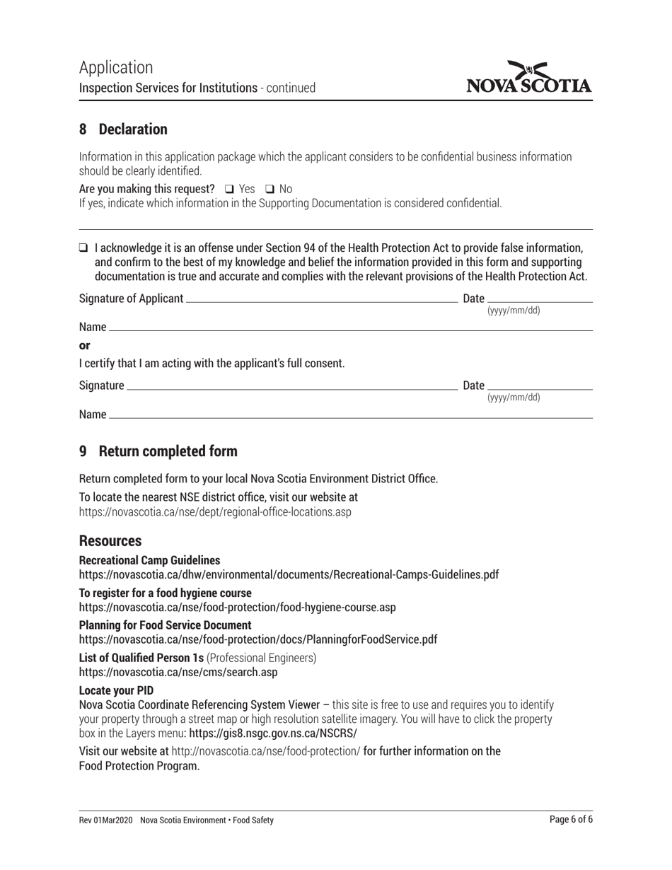 Inspection Services for Institutions Application - Nova Scotia, Canada, Page 6
