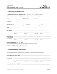 Food Establishment Permit Application - Nova Scotia, Canada, Page 2