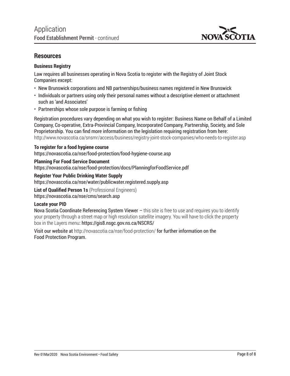 Food Establishment Permit Application - Nova Scotia, Canada, Page 8