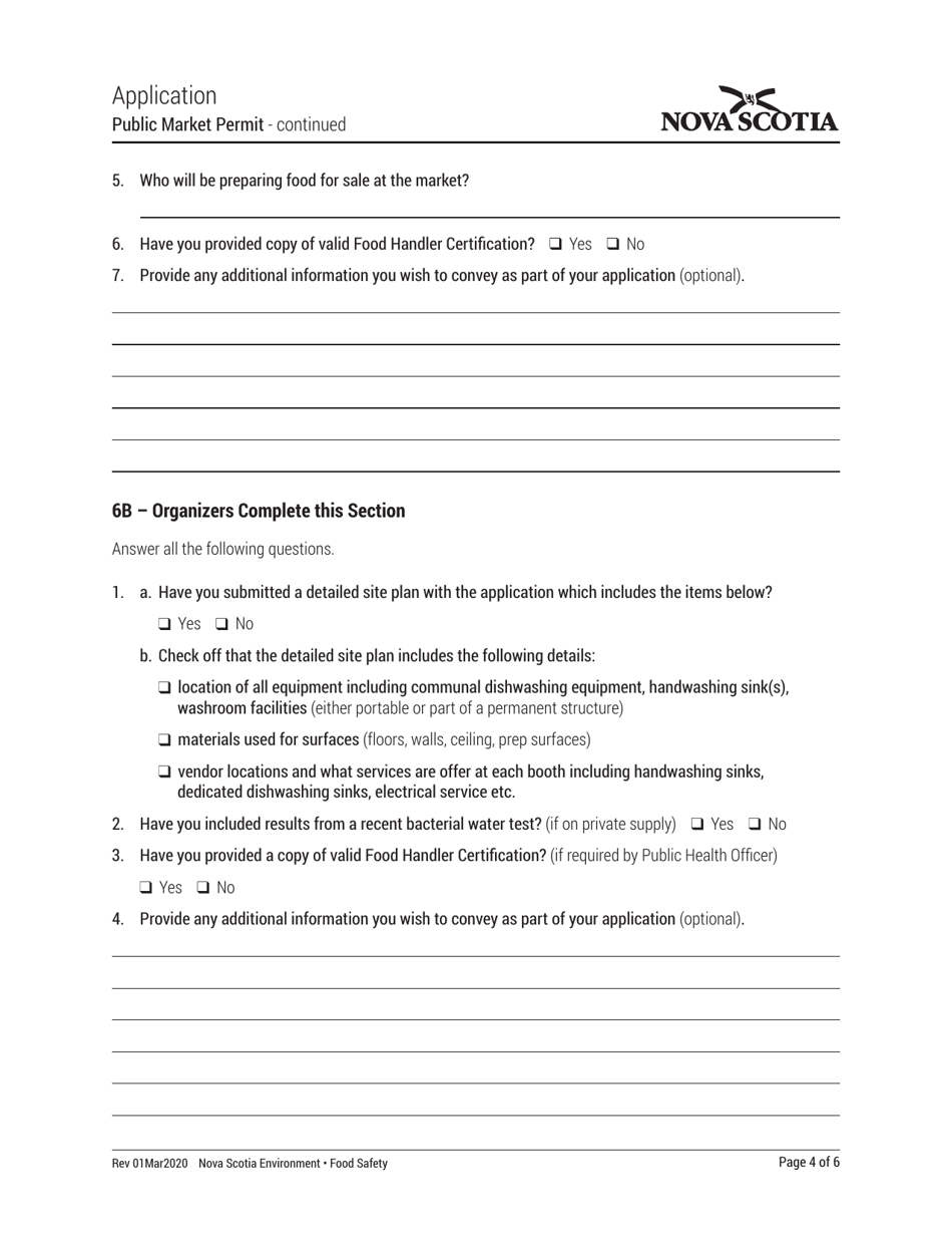 Public Market Permit Application - Nova Scotia, Canada, Page 4