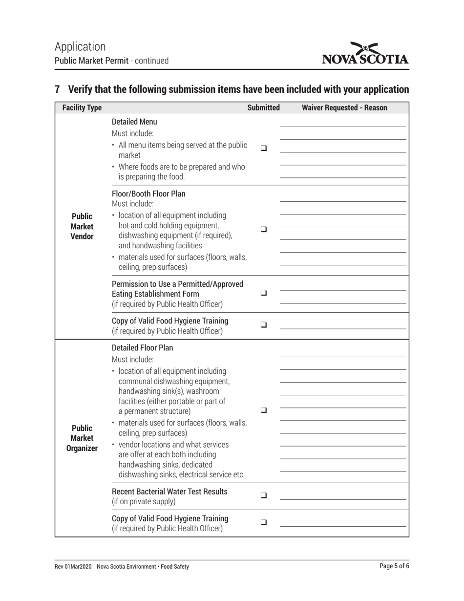 Public Market Permit Application - Nova Scotia, Canada, Page 5