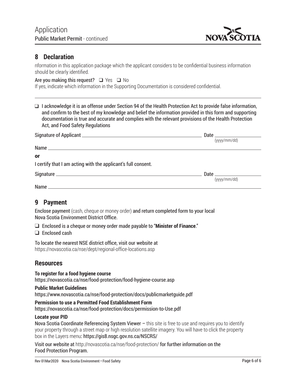 Nova Scotia Canada Public Market Permit Application Fill Out, Sign