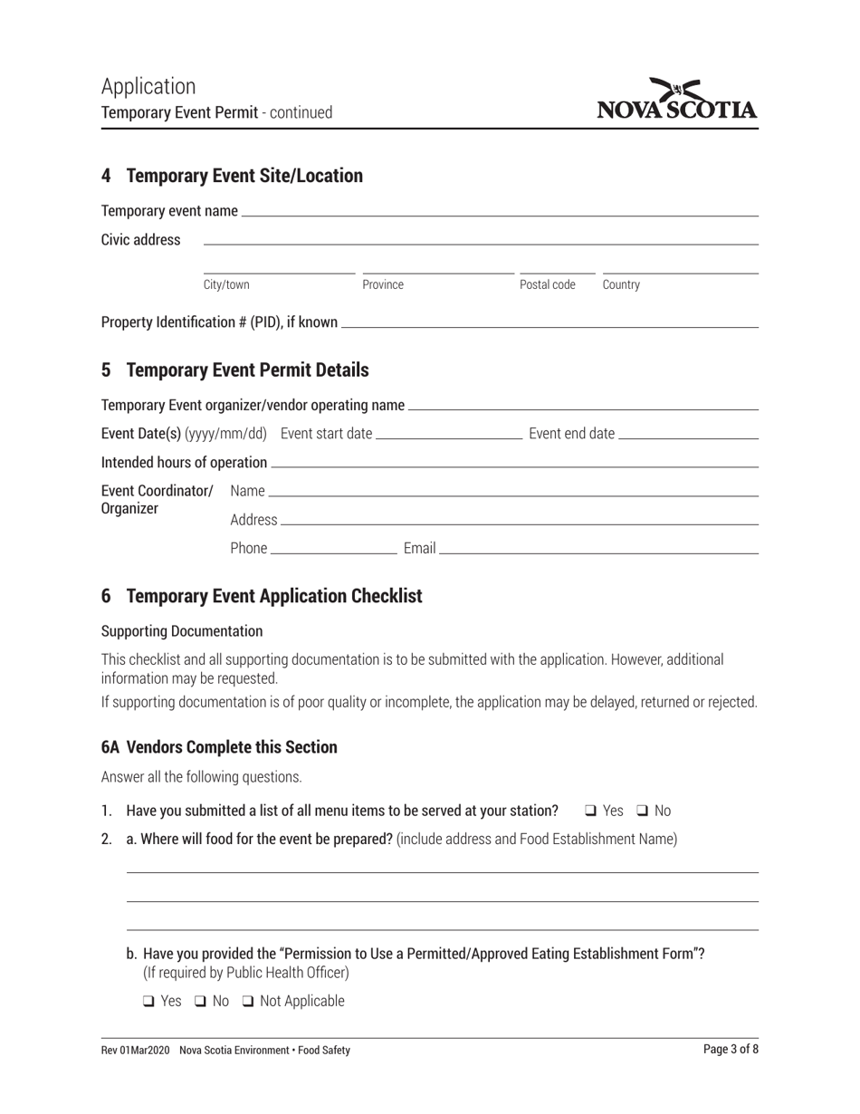 Temporary Event Permit Application - Nova Scotia, Canada, Page 3