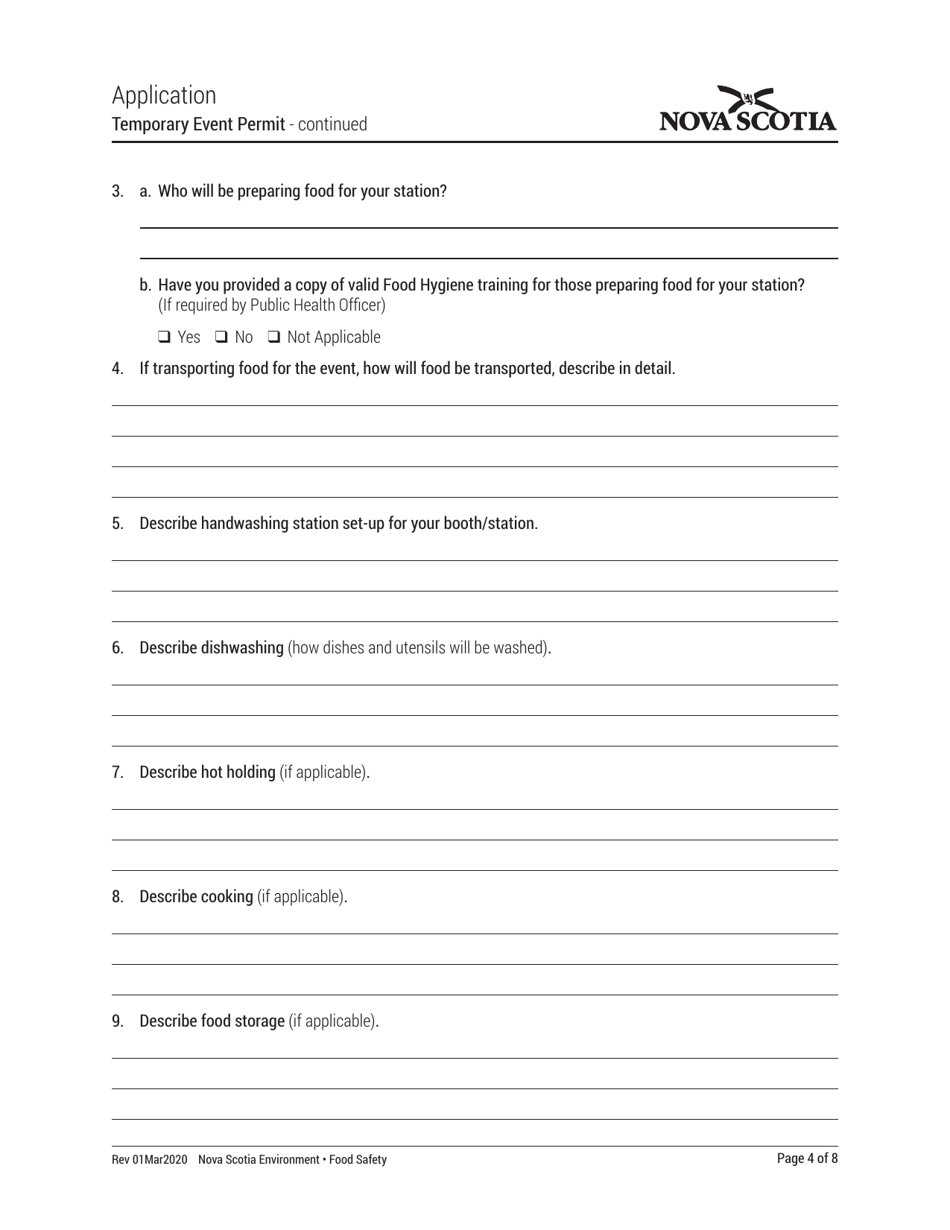 Temporary Event Permit Application - Nova Scotia, Canada, Page 4